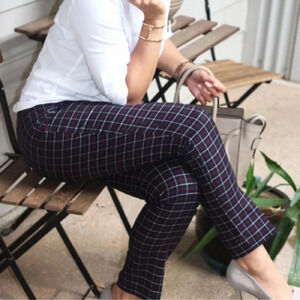 J Jill Womens Navy Blue Sz 16 Red Plaid Ankle Pants Stretch Cotton straight leg